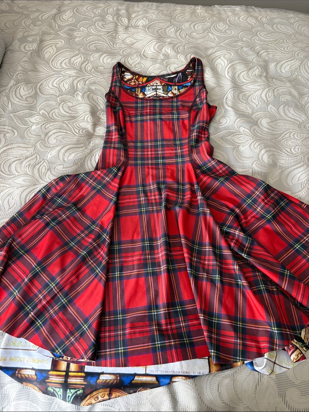 Red tartan vs cathedral inside out dress